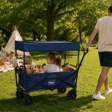 Neo Heavy Duty Folding Wagon Cart 300L Collapsible Trolley Adjustable Handle  Utility Foot Brake 160kg Capacity 360° All-Terrain Wheels